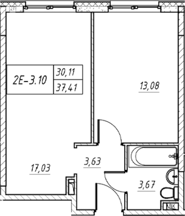 1-комнатная квартира 37.41 м², 2/11 эт., Комплекс апартаментов «Zoom на Неве»